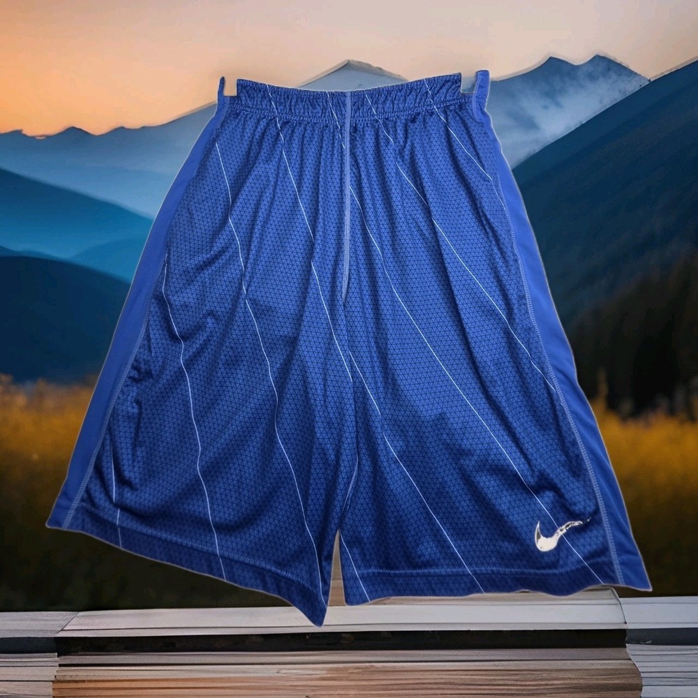 Nike Y2K Geometric Design Blue/Black/White Athletic Basketball Shorts SZ: SMALL